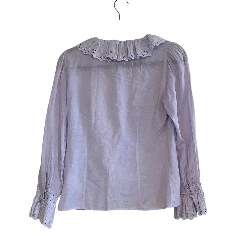 J.Crew Embroidered Ruffle Collar Eyelet Long Sleeve Blouse Shirt Top Lavender 2 - Picture 3 of 10